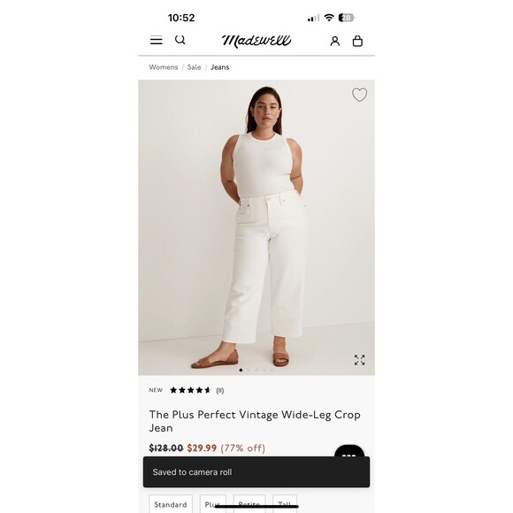 Madewell The Plus Perfect Vintage Wide Leg Crop Jean Tile White Sz 20W NJ406 - Picture 2 of 16